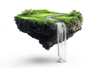 Floating Island with Waterfall and Lush Green Grass