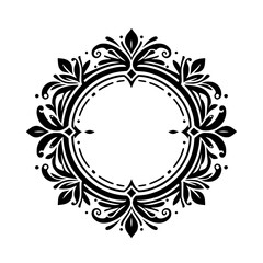 Elegant Black & White Circular Floral Frame Illustration