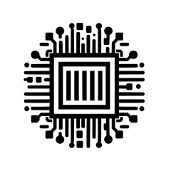Minimalist Black and White Circuit Board Icon on White Background