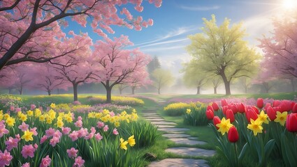 Obraz premium A vibrant blooming landscape