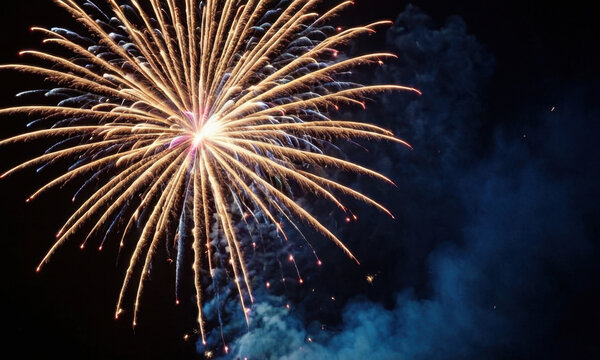 A stunning night time display of fireworks exploding in the dark sky