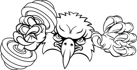Eagle Hawk Bird Weight Lifting Dumbbell Gym Mascot