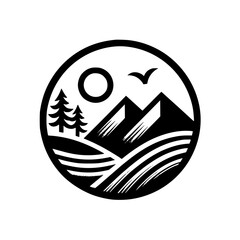 Minimalist Mountain Landscape Logo Design in Circle
