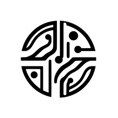 Circular Tech Circuitry Icon, Minimalist Design