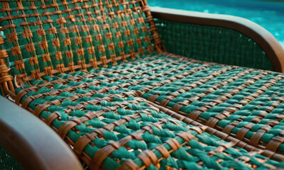 Obraz premium A wicker chair sits comfortably next to a swimming pool, perfect for relaxation