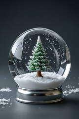 Pristine Snow Globe with Miniature Pine Tree, christmas tree with snow globe