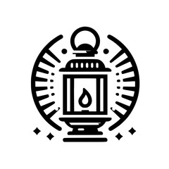 Lantern Icon with Flame, Vintage Emblem, Black & White Vector