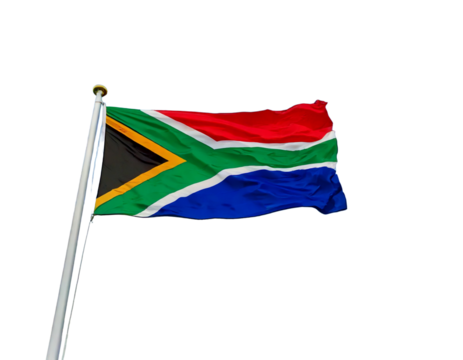 South Africaj national flag blowing with mast. The flag waving in beautiful sky. South Africa.png