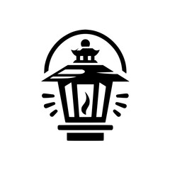 Minimalist Japanese Lantern Logo: Black and White Icon on White