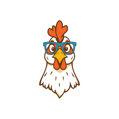 Stylized Chicken Head Wearing Big Playful Decorative Glasses Vector Illustration