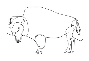 Elegant bison single line art, done in a modern and minimalist style, Perfect for contemporary wall art, tattoos, branding, logos, apparel prints and nature themed designs.