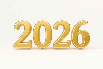 Gold 3D Numbers 2026 on White Background for New Year Celebration and Festive Design