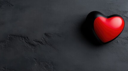 Fototapeta premium Glossy red and black heart on a dark textured slate background.