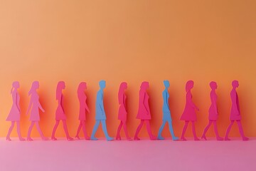 Pink and Orange Minimalist Paper People Walking Illustration