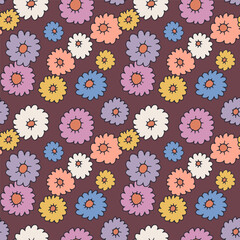 Ditsy floral seamless pattern. Hand drawn vintage backdrop with tiny pastel colors flowers. Cottagecore texture with sketchy blooms.