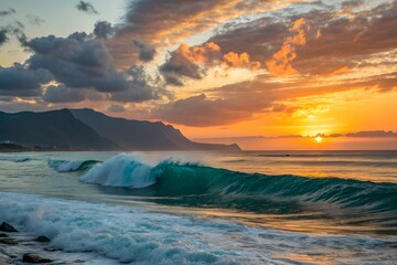 Fototapeta premium Sunset Over Water Landscape Photo