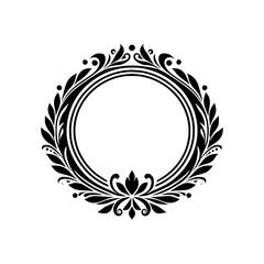Elegant Circular Frame with Floral Ornament in Black & White