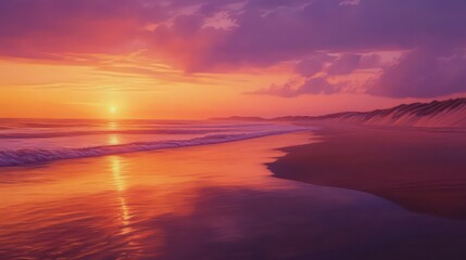 Obraz premium Sunset painted beach Warmth and reflection