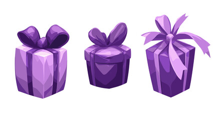 Obraz premium Three Purple Pixel Art Gift Boxes with Ribbons