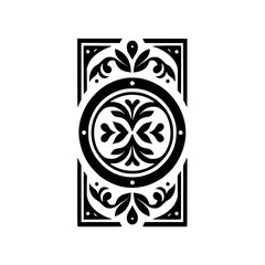 Ornate Black and White Floral Design, Vintage Style on White