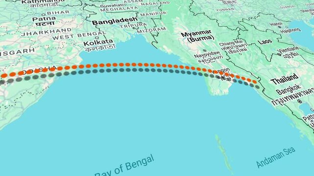 Travel Animation from Mumbai, INDIA to Bangkok, THAILAND with bounce pin location