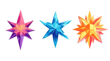 Obraz premium Three Colorful Faceted Stars Geometric Design Illustration