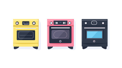 Fototapeta premium Three Modern Ovens in Yellow Pink and Black