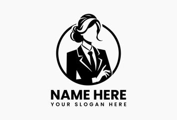 Continuous single-line business woman with flowing hair, minimalist logo for luxury brands and coaches  