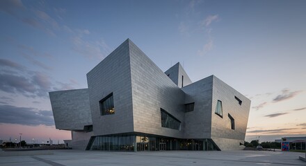 Modern Architectural Marvel: The Striking Facades of a Contemporary Building at Dusk