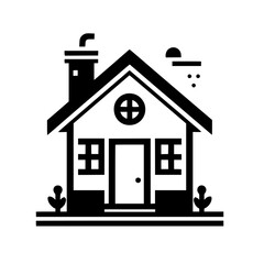 Minimalist House Icon: Black and White Illustration