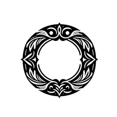 Elegant Black & White Floral Circle Frame, Decorative Design