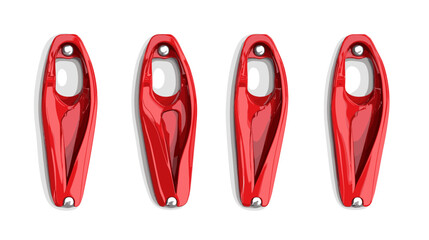 Four Red Plastic Objects in a Row on White Background