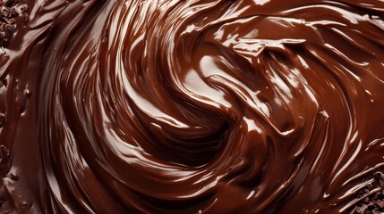 Decadent swirl of rich dark chocolate sauce with a smooth texture and glossy finish, perfect for dessert topping, food photography, and culinary creations