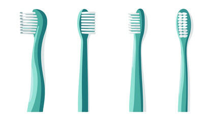 Four Teal Toothbrushes on White Background