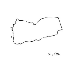 Minimalist black and white outline map of Yemen with internal region borders, simple vector illustration for geography, education, and design use