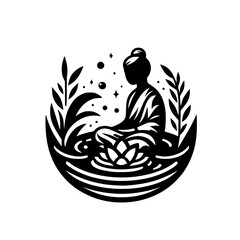 Obraz premium Meditating Silhouette: Serene Zen Garden Logo Design