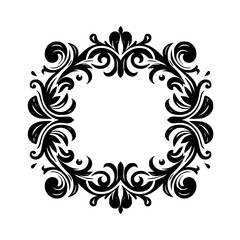 Elegant Black Floral Frame on White Background