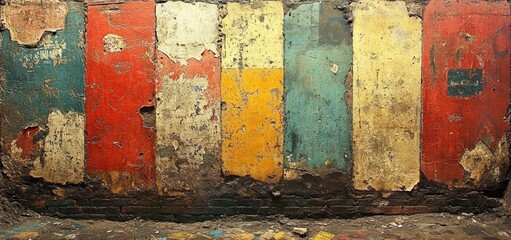 Naklejka premium Vintage Colorful Wall: A Relic of Time's Passage