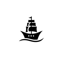 Minimalist Black Sailboat Logo on White Background