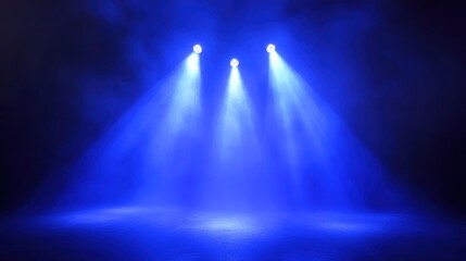 Blue stage lights illuminate smoky dark background, ideal for concerts or presentations