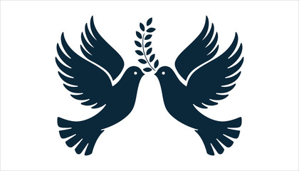 Two doves holding olive branch peace symbol high resolution picture