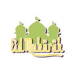 eid mubarak greeting card with mosque text typography