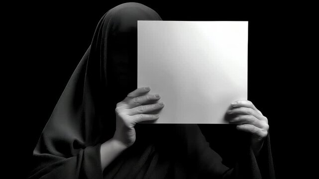 A mysterious figure holds a blank sheet, representing anonymity and identity exploration.