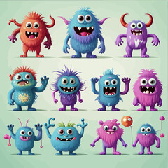 Obraz premium Cute_Cartoon_Monster_Characters_Adorable_Furry_Creatures_for_Kids_Books_and_Games_Vibrant_Colors_Playful_Designs_Funny_Illustrations_Monster_Party