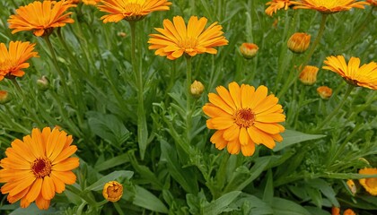 Beautiful orange flower with green leaves
1
