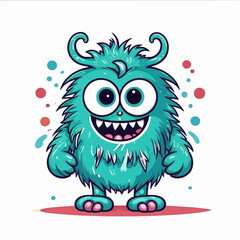 Fototapeta premium Cute_Cartoon_Monster_Illustration_Friendly_Furry_Creature_Smiling_Big_Eyes_Vibrant_Colors_Playful_Monster_Design_Whimsical_Character_Art_Childrens_Illustration