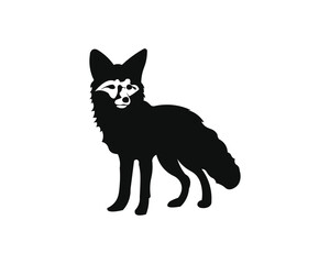 Fox black fox silhouette, white eyes, graphic design, minimalist illustration, negative space, high contrast, vector art, stylized animal, monochrome, sleek shape, iconic logo, striking simplicity, bo