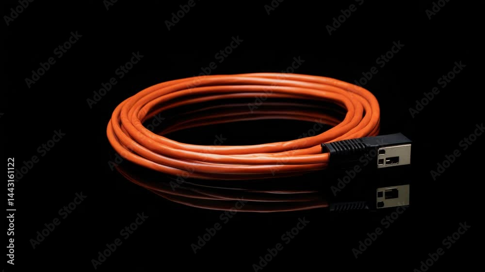 Poster close-up view of a usb cable on a black surface, suitable for technology and gadget related projects