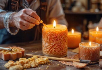 Crafting decorative candles in a cozy workshop during the afternoon