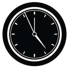 Silver clock face with midnight time. 3d platinum watch on black background. Classic vintage luxury elegant roman numeral clock. Realistic vector illustration for new year or Christmas greeting card.